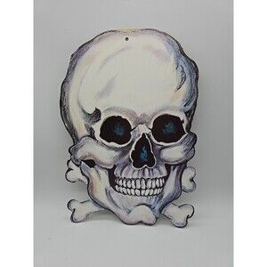 Halloween Vintage Die Cut Decoration Skull Cross Bones Decor One-Sided Cardboard